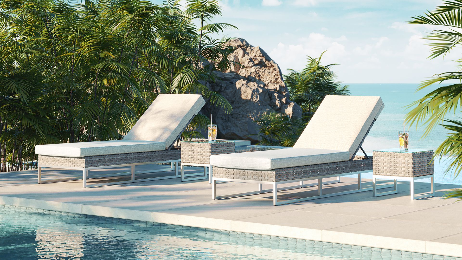 Polyrattan Aluminium Liegen mit Beistelltischen Liana L artelia.at
