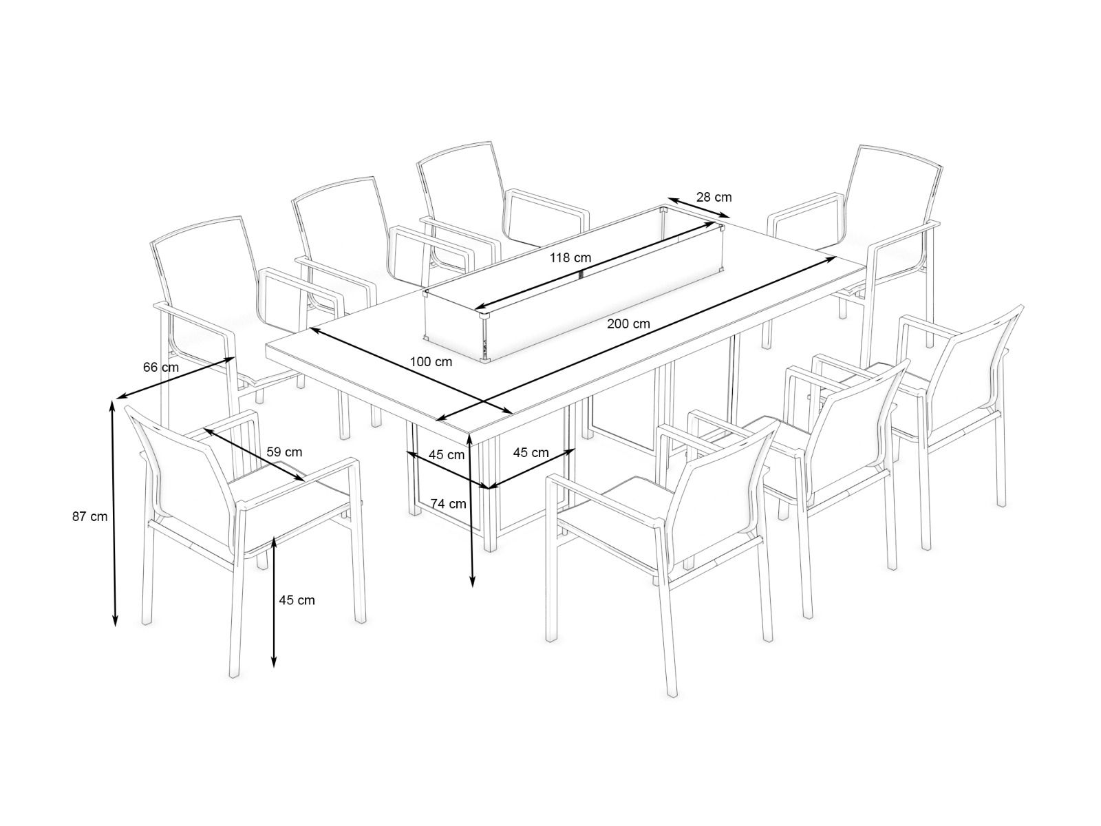 MALI DINING XL MIT FEUERTISCH