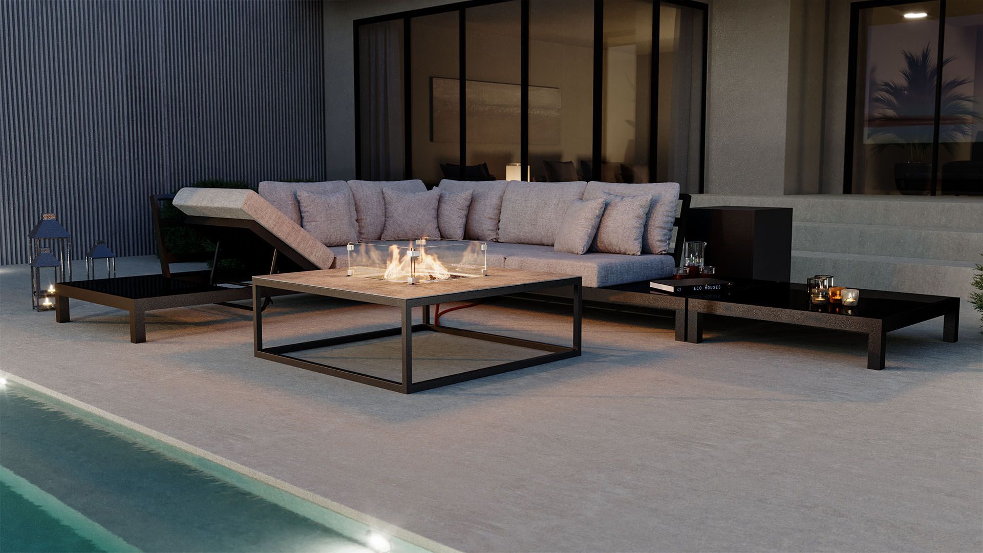 Loungemöbel Garnitur VALENTINO M mit Feuertisch Condor für Garten