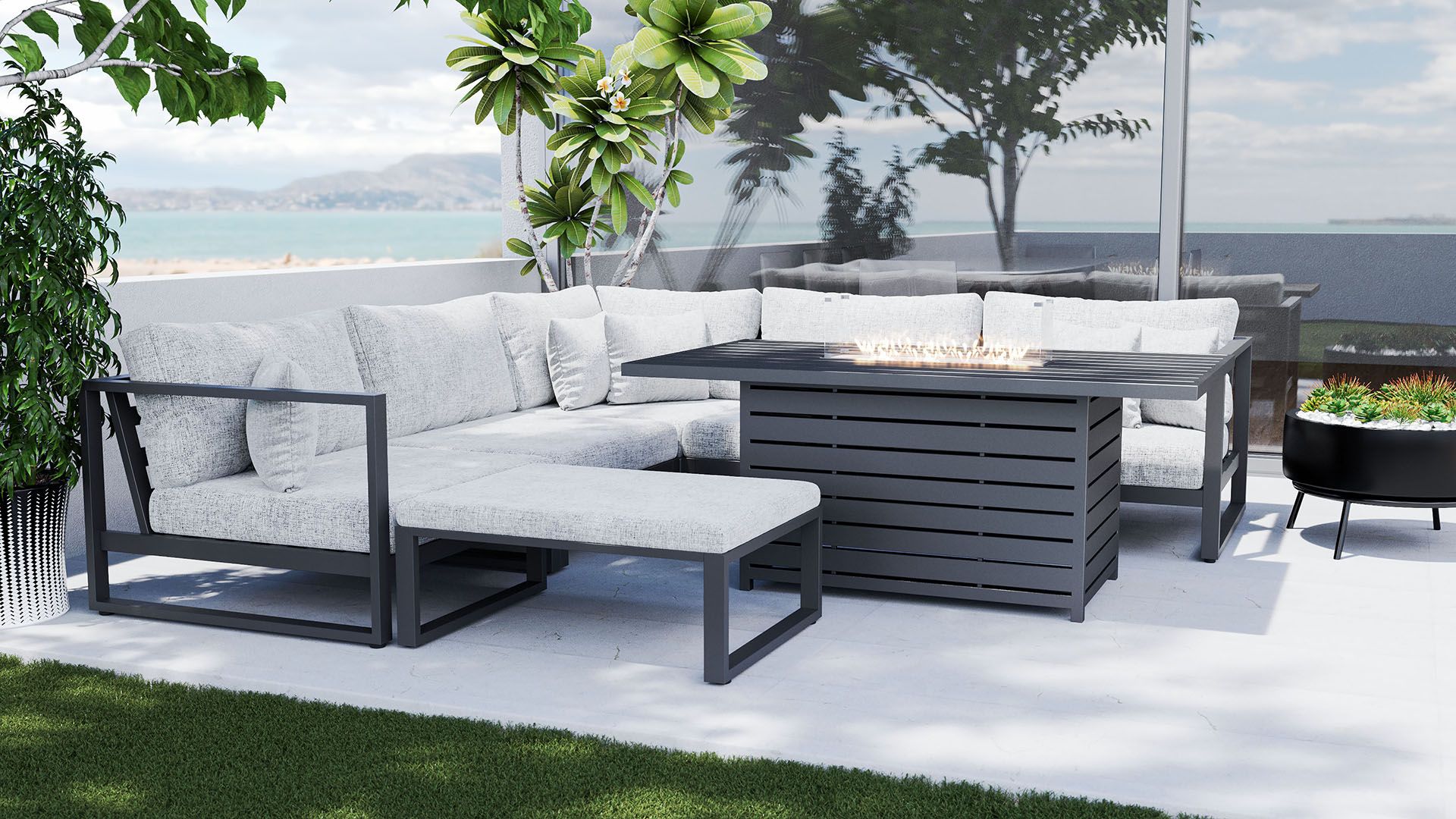 Garnitur im Lounge Stil MATTEO CORNER mit Feuertisch artelia.at